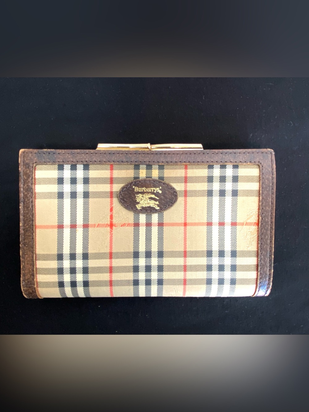 Burberry Vintage Nova Check Kiss Lock Clutch Classic Designer